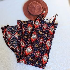 Chelsea & Theodore Aztec Print Maxi Dress Sleeveless Blue Red Medium